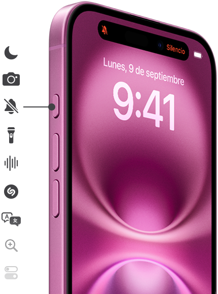 Mantén presionado el Botón de Acción en el iPhone 16 para tener acceso directo al modo Silencio, Enfoque, Cámara, linterna, Notas de Voz, Shazam y más