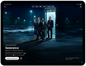 iPad Air, parte frontal, la pantalla muestra Severance en la app Apple TV