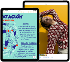 Vista de los modelos de iPad de 11 pulgadas y 13 pulgadas, uno al lado del otro, que muestra la pantalla Liquid Retina