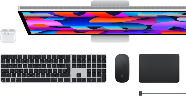 Accesorios para la Mac: AirPods, Studio Display, Magic Keyboard, Magic Mouse, Magic Trackpad, cable de carga MagSafe